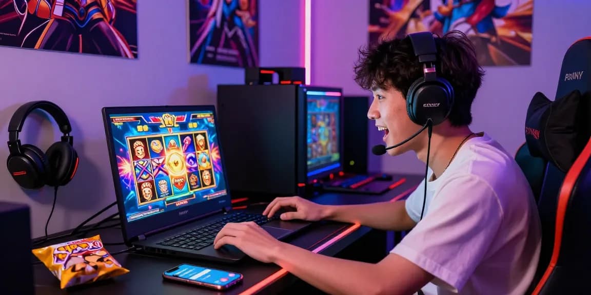 Pemain menikmati situs slot gacor dengan semangat di ruang permainan modern.