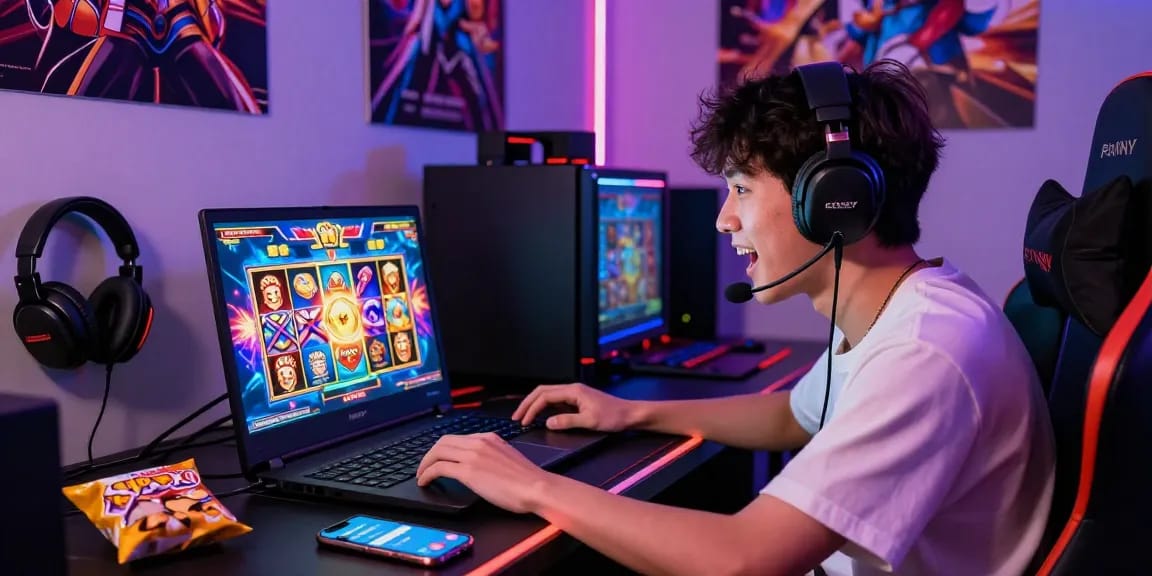 Pemain menikmati situs slot gacor dengan semangat di ruang permainan modern.