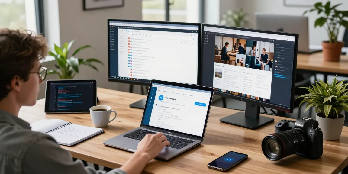 Engaging with the Telegram Web Version on a laptop in a modern workspace, showcasing productivity and technology.